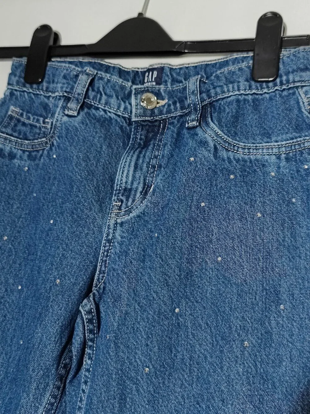 Gap Kids Teen Girls 18 Straight Leg Jeans Medium Wash Rhinestone Sparkle Denim